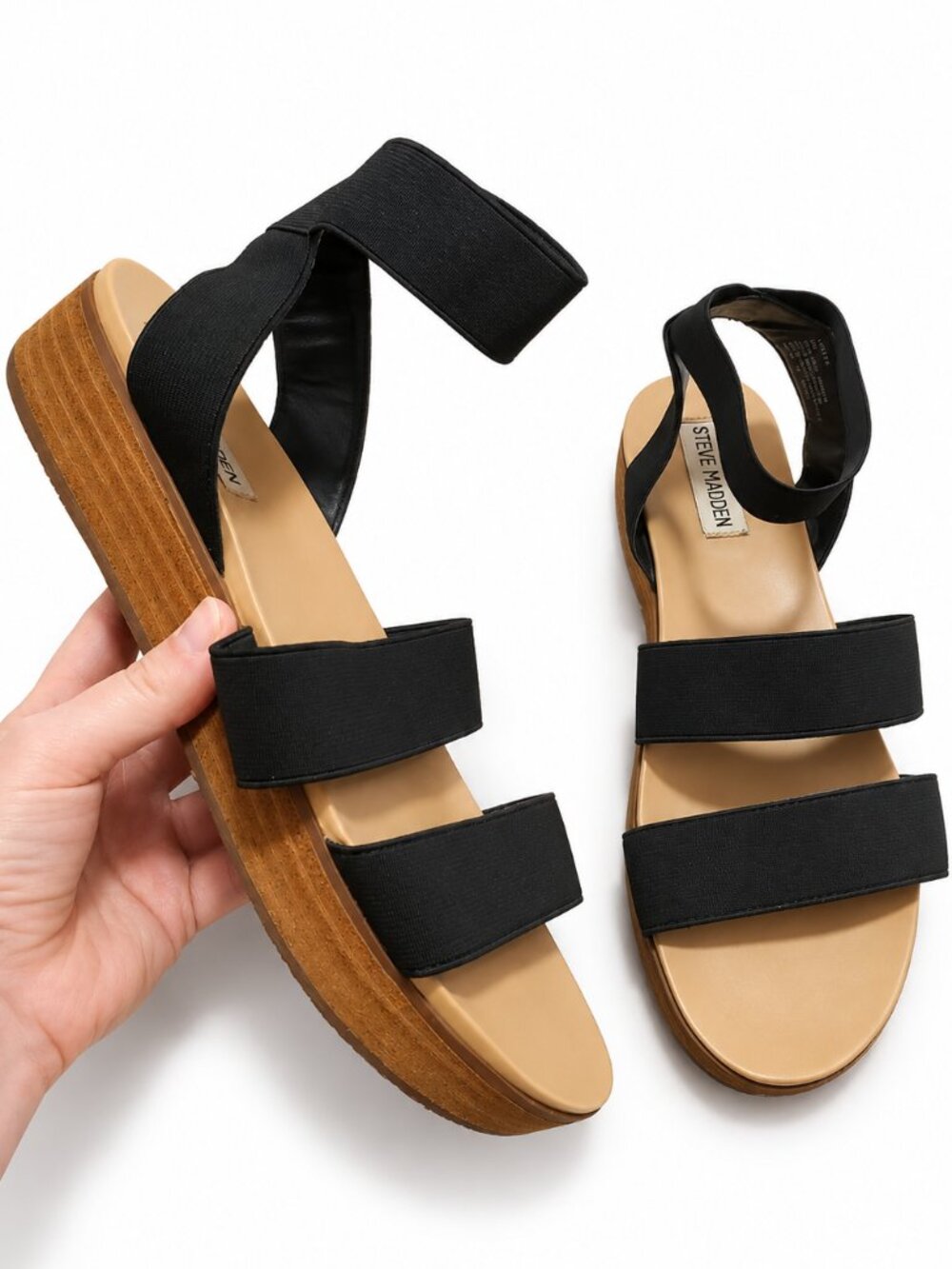 STEVE MADDEN Vonte Sandals Black Size 9 Platform Comfort Casual Summer